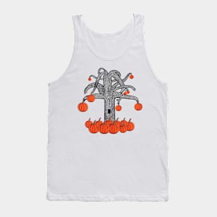 Simple Dark Tree With Pumpkins, Spooky Tree With Pumpkins Tank Top